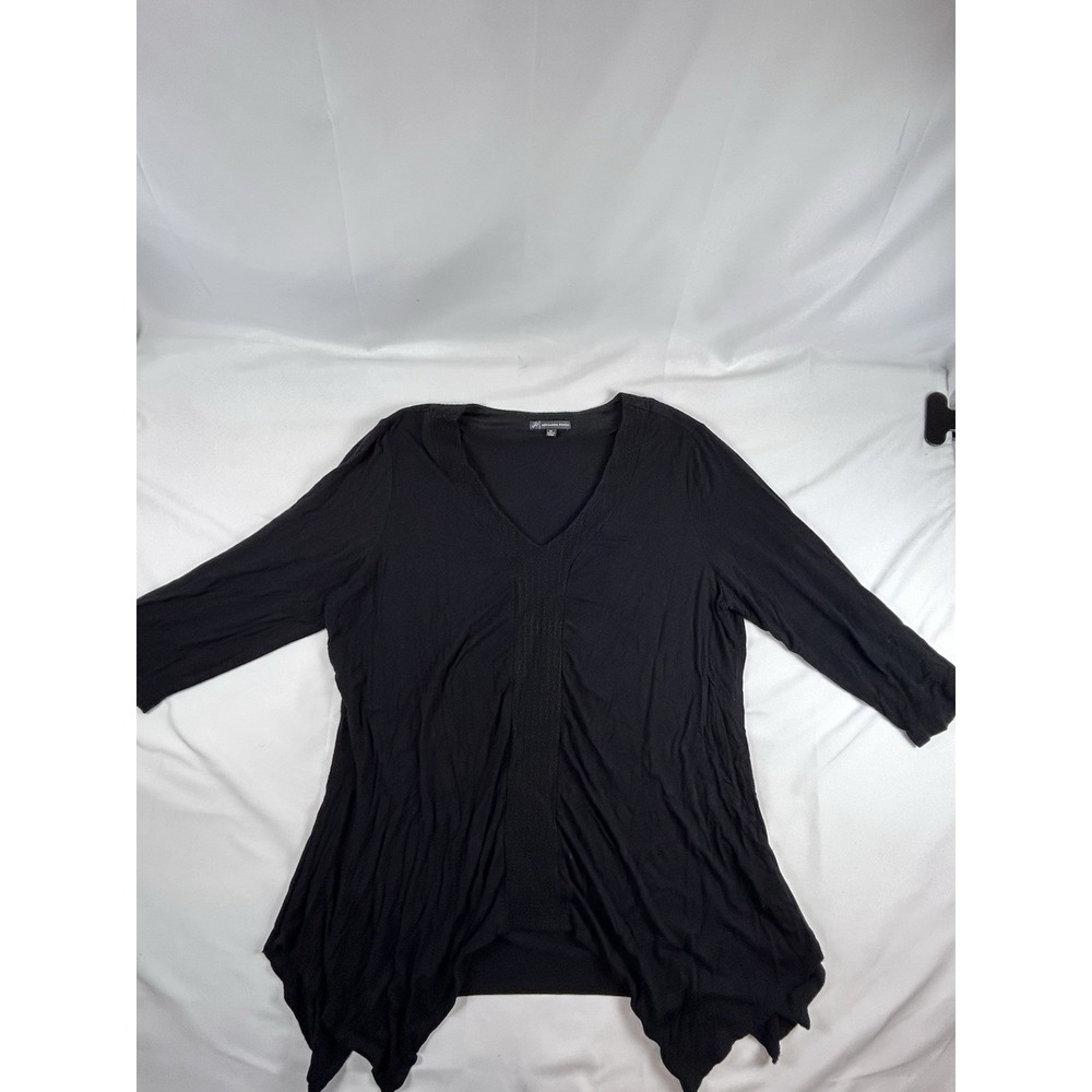 Adrianna Papell Womens Top 1X Black Blouse Asymmetrical Hem Shirt 3/4 Sleeves